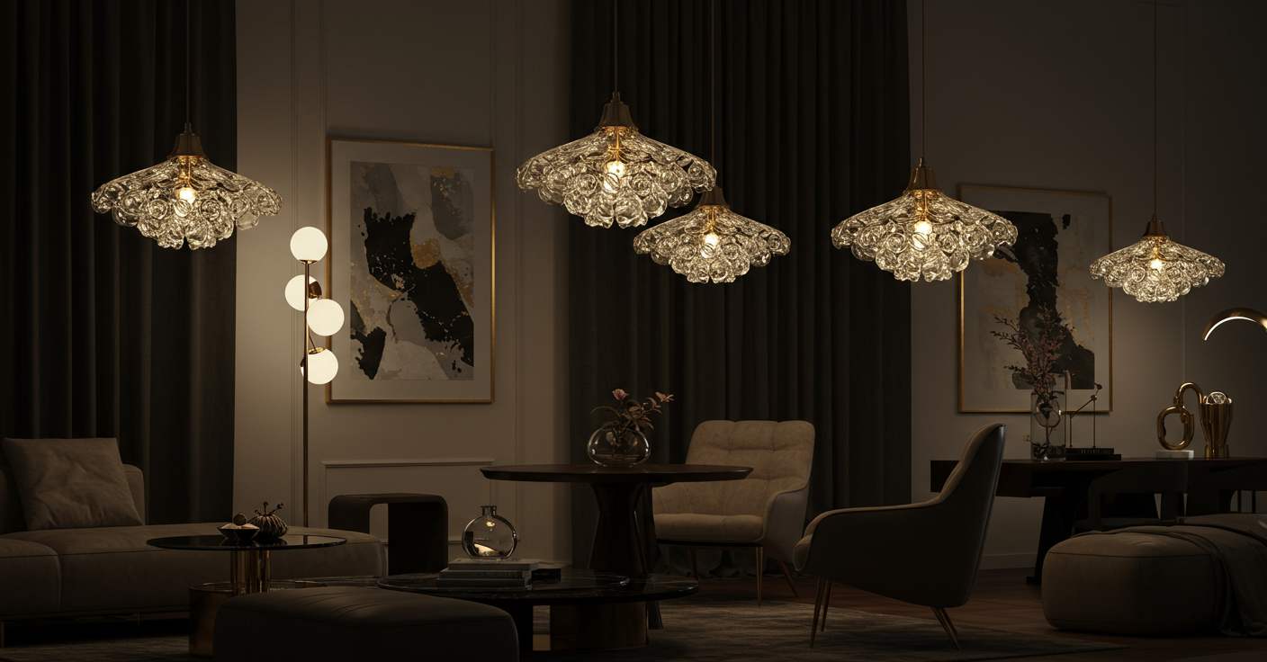 Luxurious Living Room with DUA lighting fixtures on
