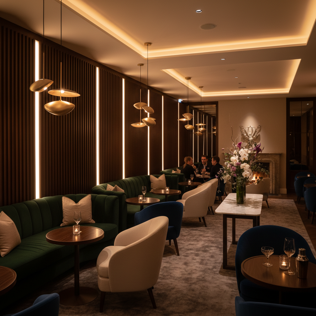 Luxurious Lounge with DUA lighting fixtures on